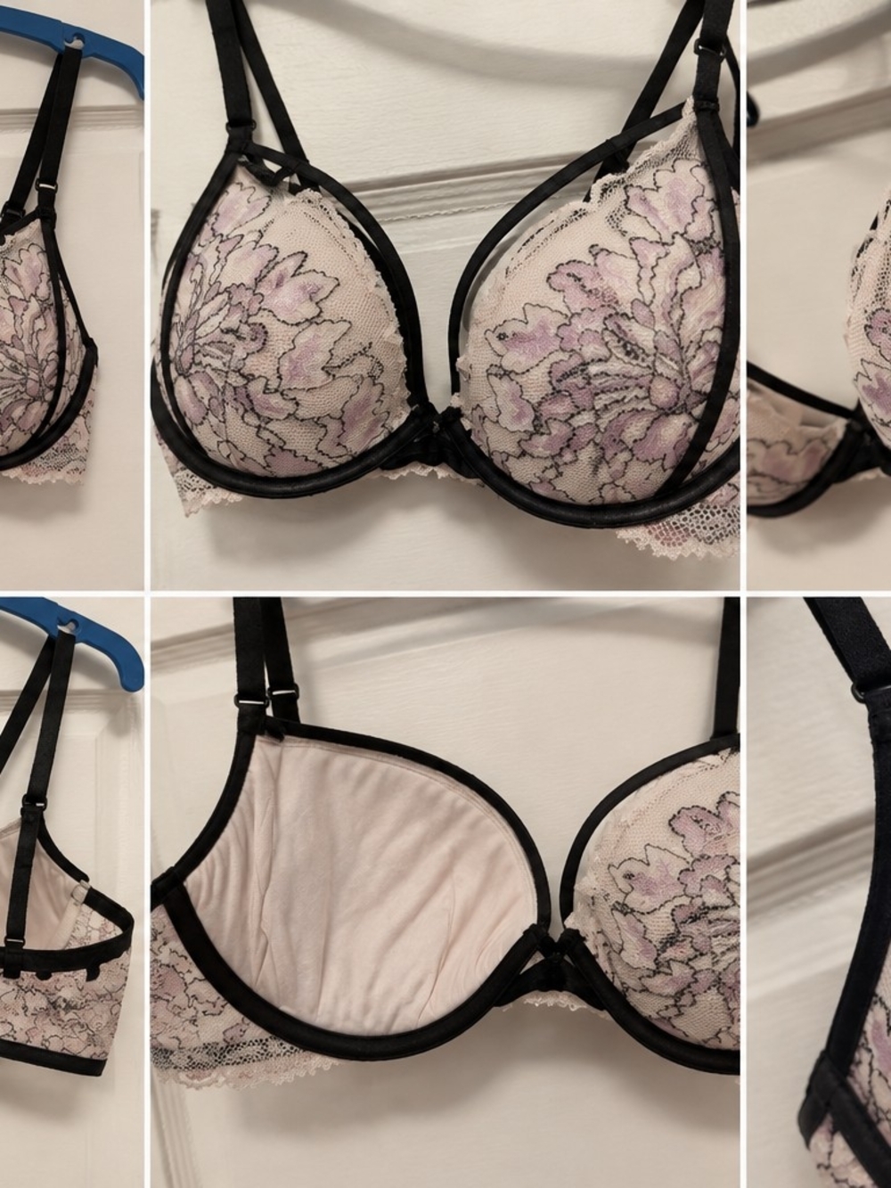 Women's Lace Floral Underwire Push Up La Senza Bra - Purple/Black B 34